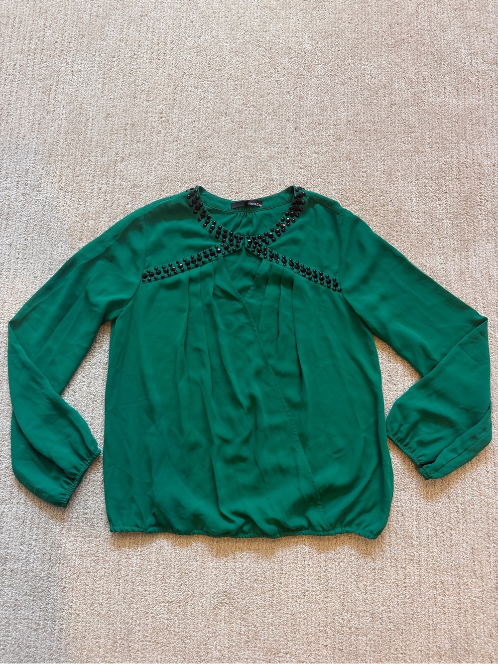 Ro & De Green Beaded Yoke Long-Sleeve Blouse
